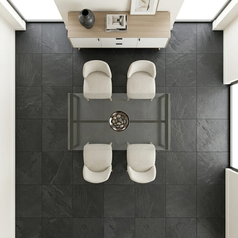 Black Pearl 24x24 Gauged Stone Tile — Dining Room floor