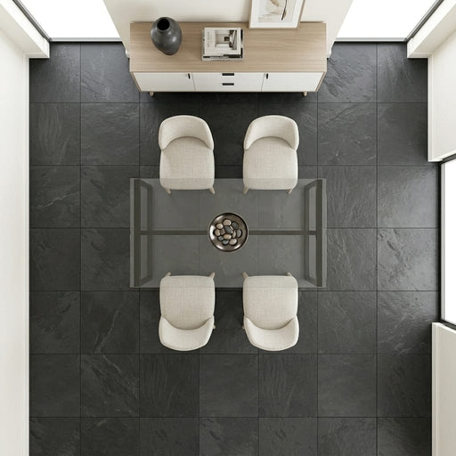 Black Pearl 24x24 Gauged Stone Tile — Dining Room floor
