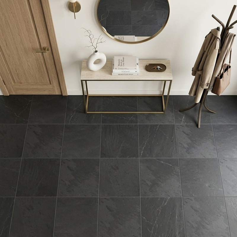 Black Pearl 24x24 Gauged Stone Tile — Foyer floor
