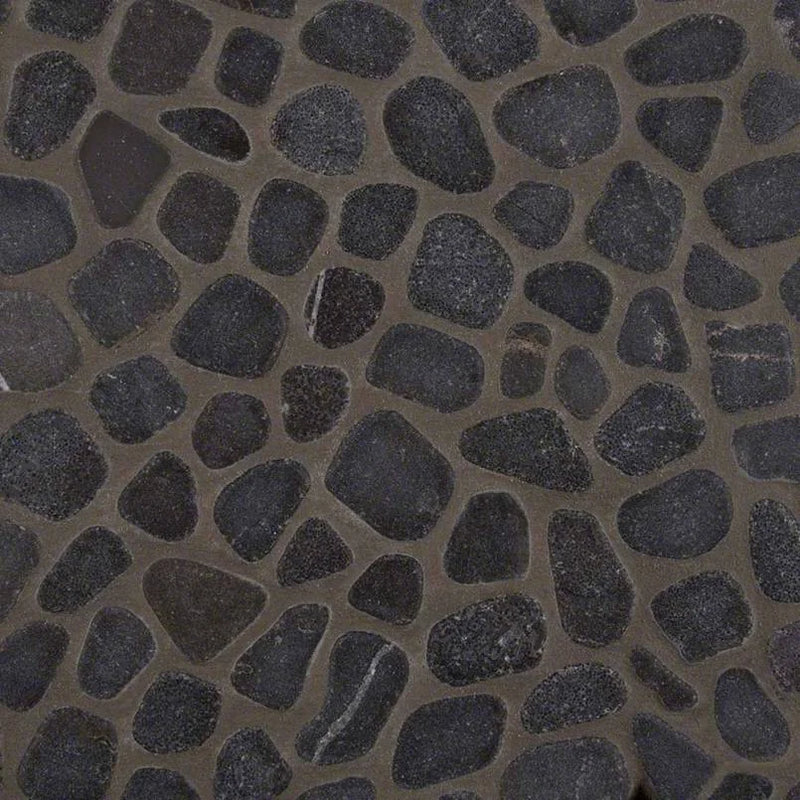 Black Pebbles Mesh Backed Tumbled Marble Mosaic Tile