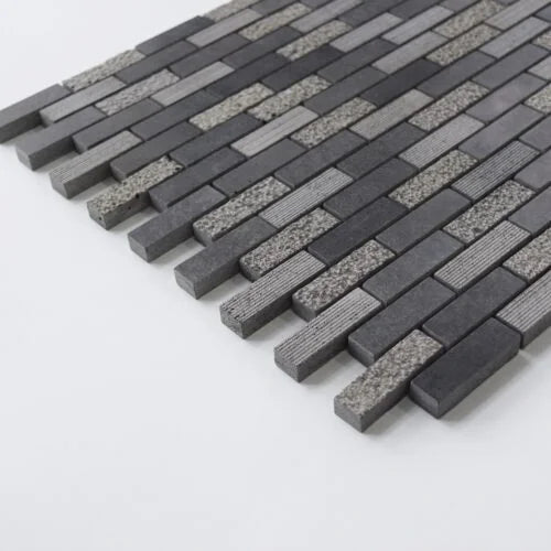 Black 5/8x2 Stacked Basalt Mosaic Tile