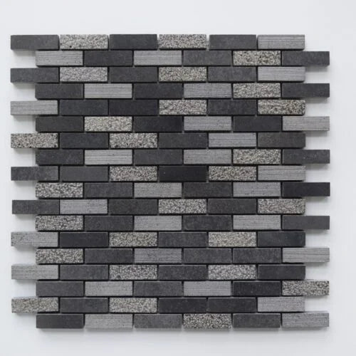 Black 5/8x2 Stacked Basalt Mosaic Tile