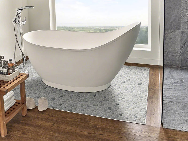 Black and White Pebbles Mesh Backed Tumbled Marble Mosaic Tile