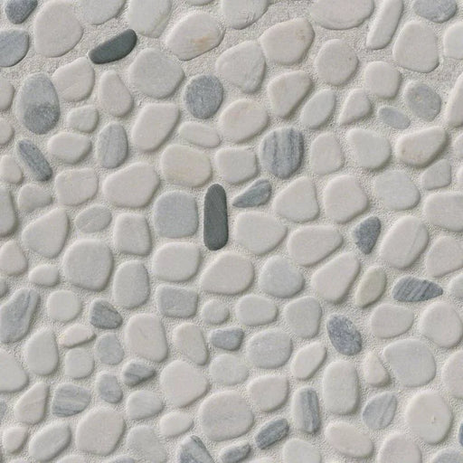 Black and White Pebbles Mesh Backed Tumbled Marble Mosaic Tile
