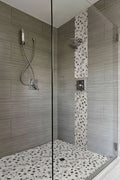 Black and White Pebbles Mesh Backed Tumbled Marble Mosaic Tile