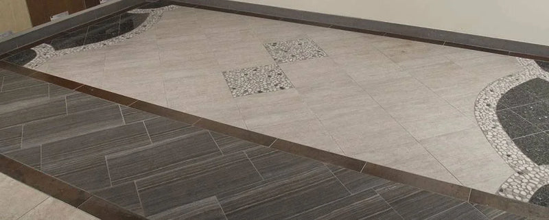 Black and White Pebbles Mesh Backed Tumbled Marble Mosaic Tile