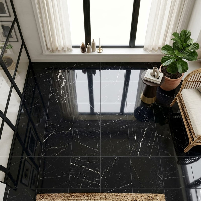 Black with Vein 12x12 Polished Marble Tile — Sunroom floor