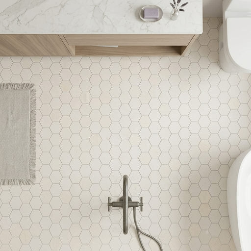 Blavet Mosaic Limestone Hexagon in Blanc - 2x2 Size — Bathroom floor