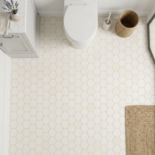 Blavet Mosaic Limestone Hexagon in Blanc - 2x2 Size — Powder Room floor