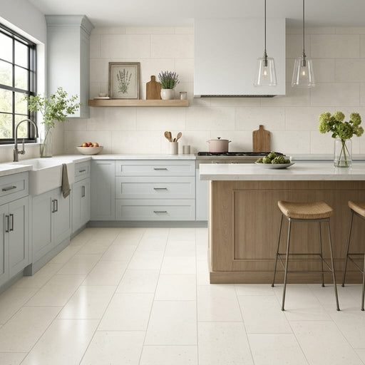 Blavet Blanc Limestone Tile 12x24 Honed 1/2 inch — Kitchen floor