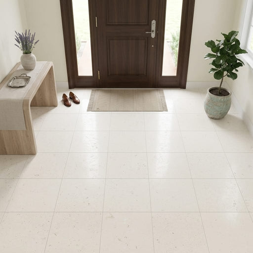 Blavet Blanc Limestone Tile 18x18 Honed 1/2 inch — Foyer floor