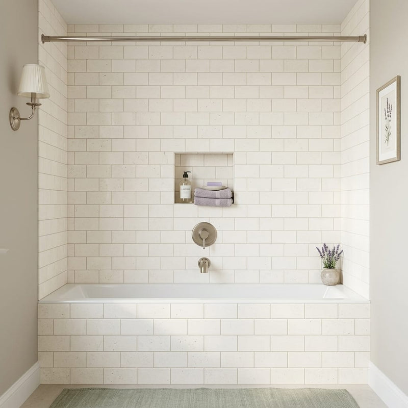 Blavet Blanc Limestone Tile 3x6 Honed 3/8 inch — Bathroom tub surround