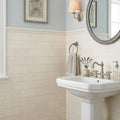 Blavet Blanc Limestone Tile 3x6 Honed 3/8 inch — Powder Room wainscot