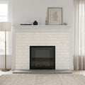 Blavet Blanc Limestone Tile 3x6 Tumbled 3/8 inch — Living Room fireplace surround