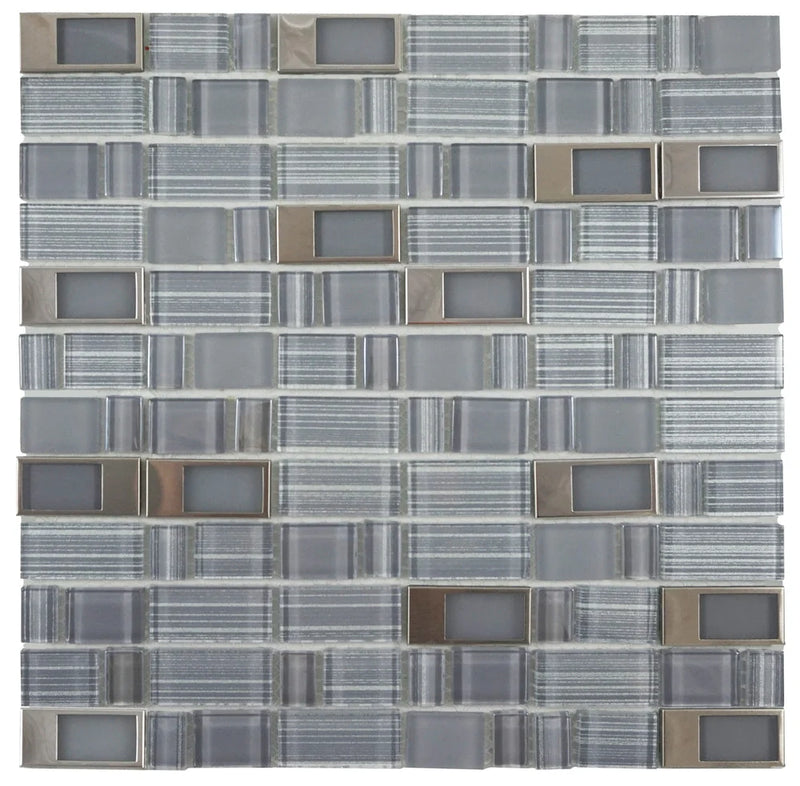 Blends Grey Mix Blend with Stainless Steel Accent 12x12 Mosaic