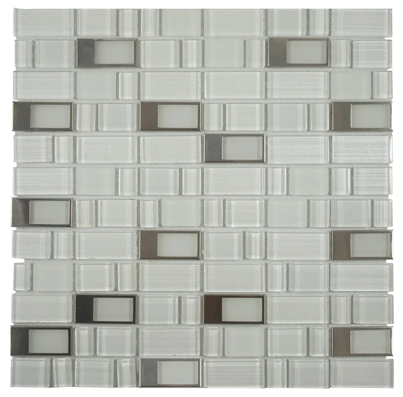 Blends Super White Mix Blend with Stainless Steel Accent 12x12 Mosaic