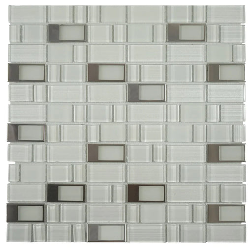 Blends Super White Mix Blend with Stainless Steel Accent 12x12 Mosaic