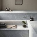 Blue Island Marble Leather (Sandblasted & Brushed) 12 x 24 x 1.25 Bullnose Coping 12x24 pool coping — Spa spa overhang edge