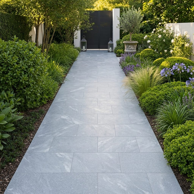 Blue Island Marble Leather (Sandblasted & Brushed) 16 x 24 x 1.25 Paver 16x24 — Garden path