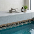 Blue Island Marble Leather (Sandblasted & Brushed) 16 x 24 x 2 Bullnose Coping 16x24 pool coping — Spa spa overhang edge