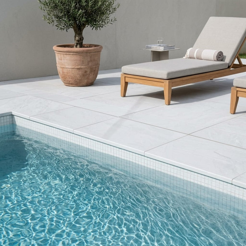 Blue Island Marble Leather (Sandblasted & Brushed) 16 x 24 x 2 Bullnose Coping 16x24 pool coping — Swimming Pool pool edge drop-face coping