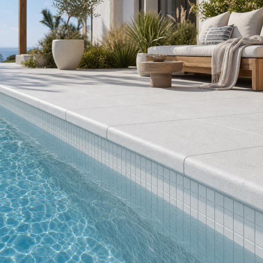 Blue Island Marble Leather (Sandblasted & Brushed) 16 x 24 x 2 Double Bullnose Coping 16x24 pool coping — Swimming Pool pool edge drop-face coping