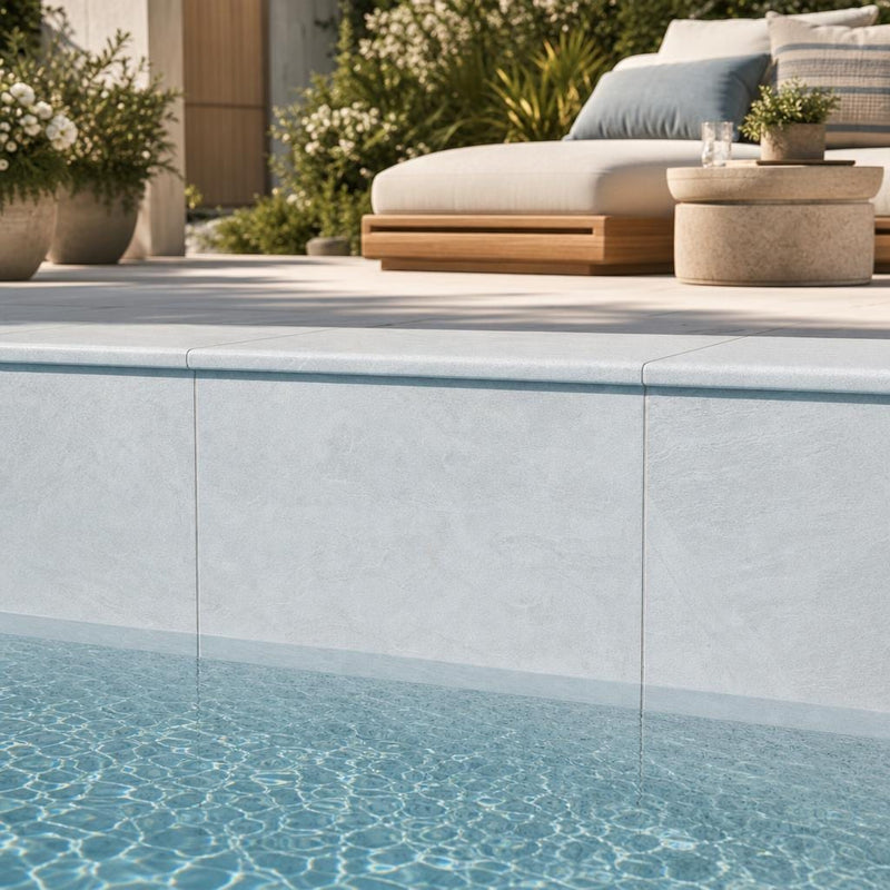 Blue Island Marble Leather (Sandblasted & Brushed) 16 x 24 x 2 Double Bullnose Coping 16x24 pool coping — Swimming Pool remodel pool edge