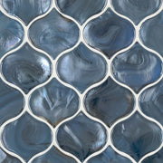 Blue Shimmer Arabesque Pattern Glossy 0.31 Inch Glass Mosaic Tile