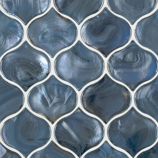 Blue Shimmer Arabesque Pattern Glossy 0.31 Inch Glass Mosaic Tile