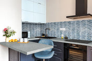 Blue Shimmer Chevron Pattern Glossy 0.24 Inch Glass Mosaic Tile
