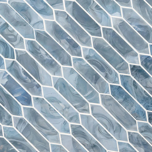 Blue Shimmer Picket Pattern 0.24 Inch Glass Mosaic Tile