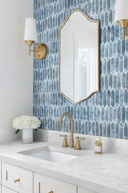 Blue Shimmer Picket Pattern 0.24 Inch Glass Mosaic Tile