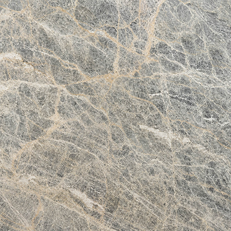 Blue Taj 3cm polished quartzite slab with gray-blue tones and intricate cream and beige veining.