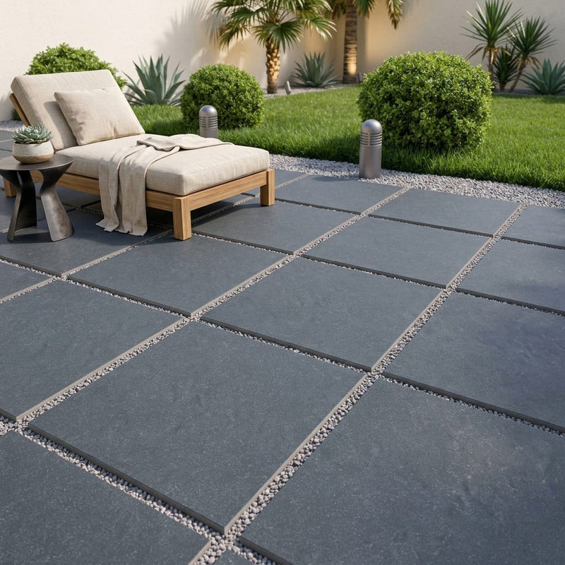Bluestone Dark Grey Porcelain Rough & Straight Edge 24 x 24 x 3/4 Paver 24x24 — Backyard patio