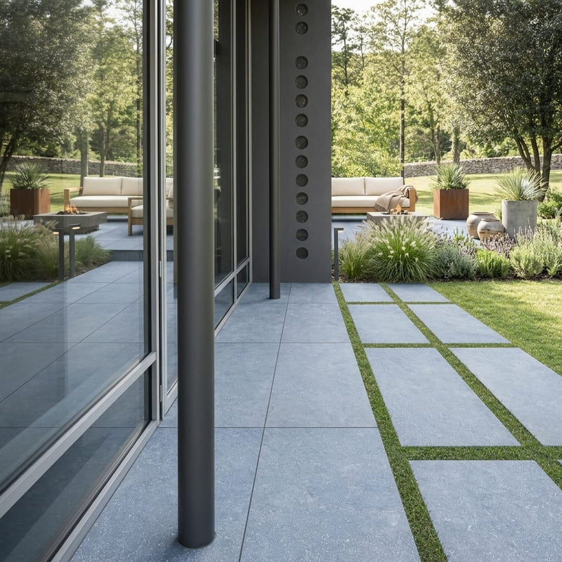Bluestone Dark Grey Porcelain Rough & Straight Edge 24 x 48 x 3/4 Paver 24x48 — Backyard patio