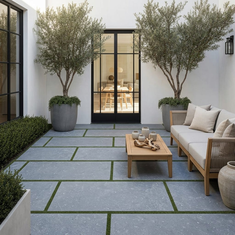 Bluestone Dark Grey Porcelain Rough & Straight Edge 24 x 48 x 3/4 Paver 24x48 — Courtyard paving