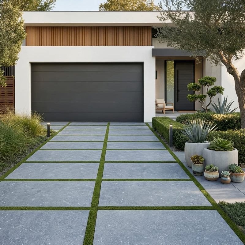 Bluestone Dark Grey Porcelain Rough & Straight Edge 24 x 48 x 3/4 Paver 24x48 — Front Yard driveway