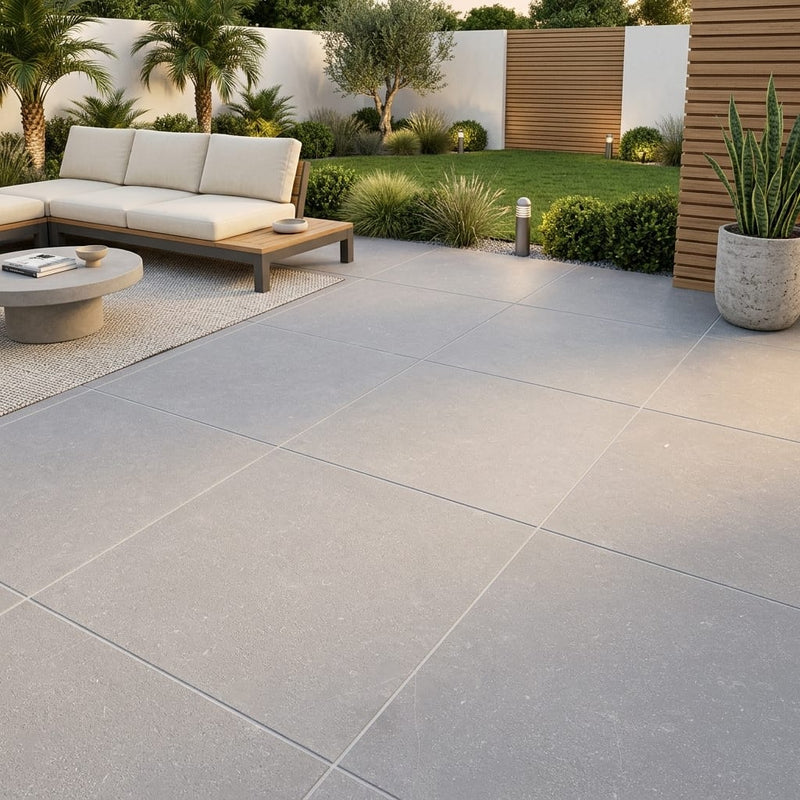 Bluestone Light Grey Porcelain Rough & Straight Edge 24 x 24 x 3/4 Paver 24x24 — Backyard patio
