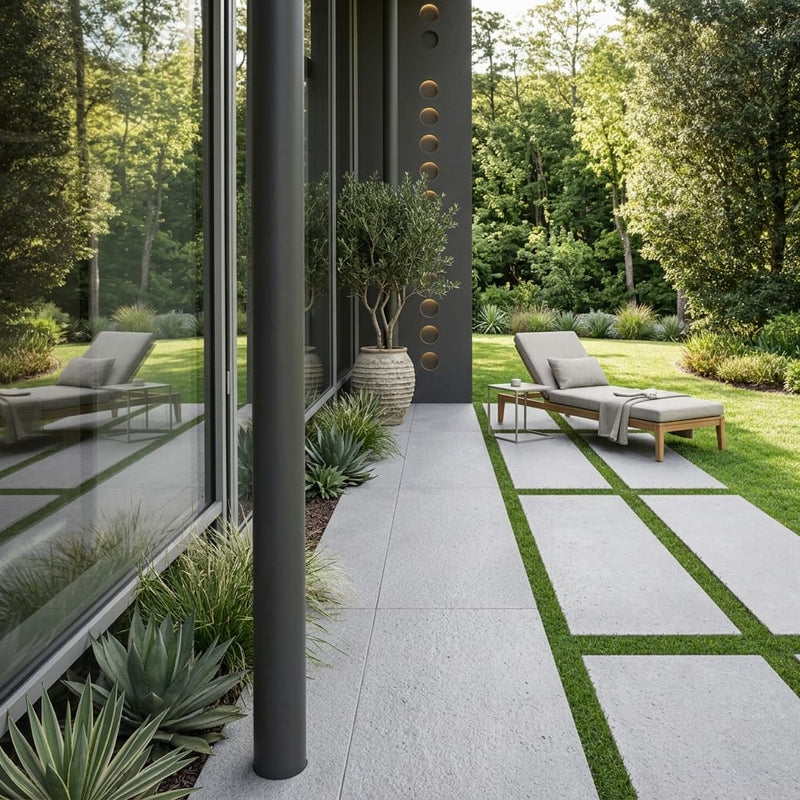 Bluestone Light Grey Porcelain Rough & Straight Edge 24 x 48 x 3/4 Paver 24x48 — Backyard patio