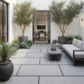 Bluestone Light Grey Porcelain Rough & Straight Edge 24 x 48 x 3/4 Paver 24x48 — Courtyard paving