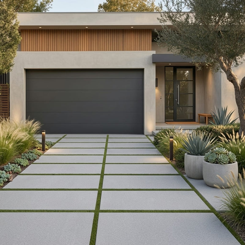 Bluestone Light Grey Porcelain Rough & Straight Edge 24 x 48 x 3/4 Paver 24x48 — Front Yard driveway