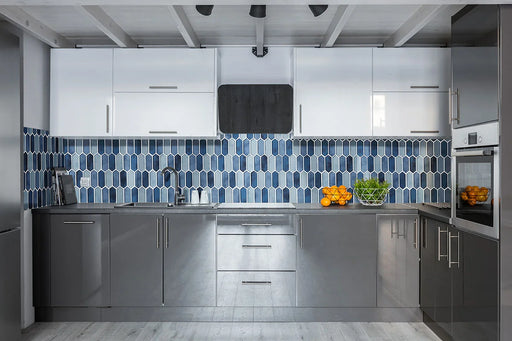 Boathouse Blue Picket Pattern 0.31 Inch Glass Mosaic Tile