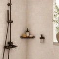 Bologna Chiaro 3x6 Tumbled Travertine Subway Tile — Bathroom shower wall