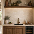 Bologna Chiaro 3x6 Tumbled Travertine Subway Tile — Wet Bar backsplash