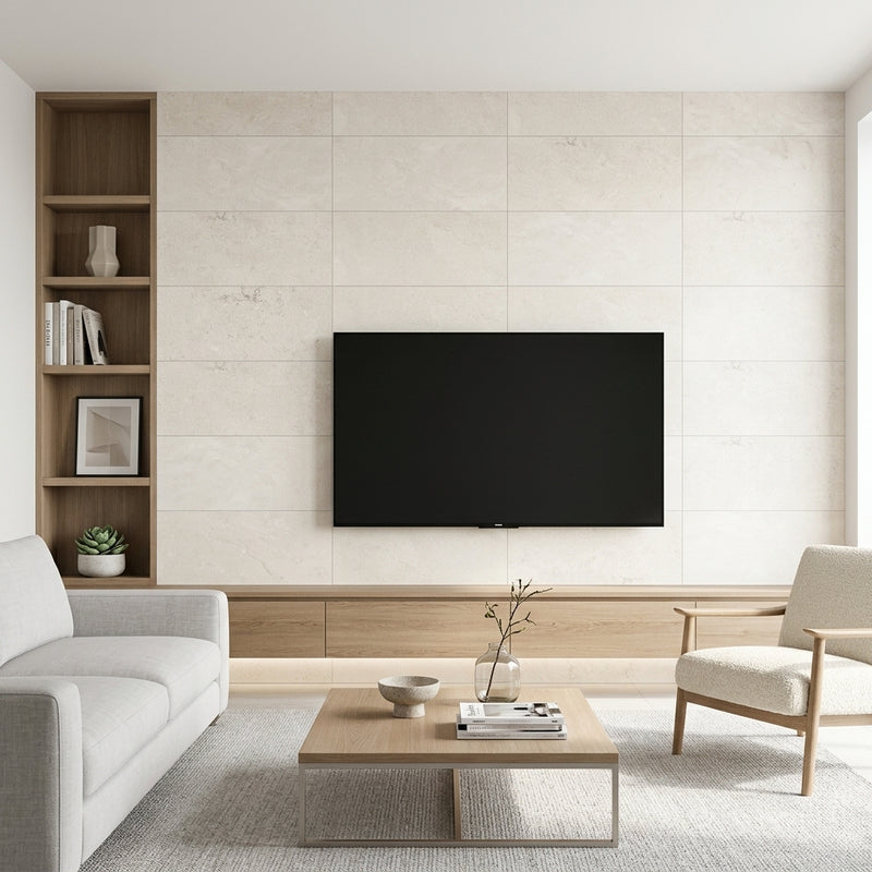Borgo Luce 12x24 Porcelain Tile — Living Room feature wall