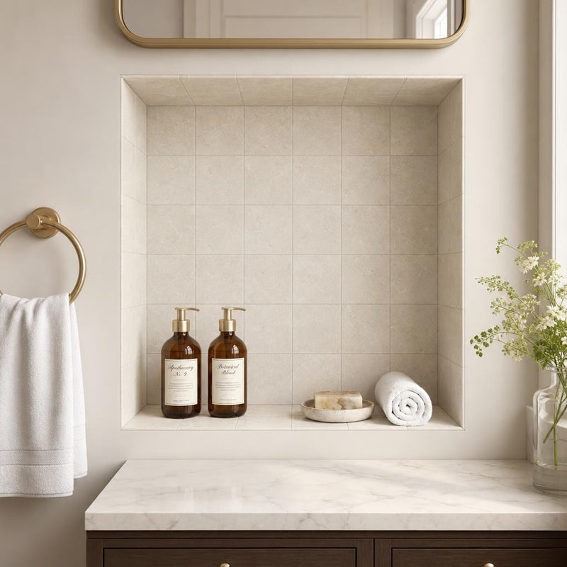 Bottaccino Marble Tile 4x4 Tumbled — Bathroom niche