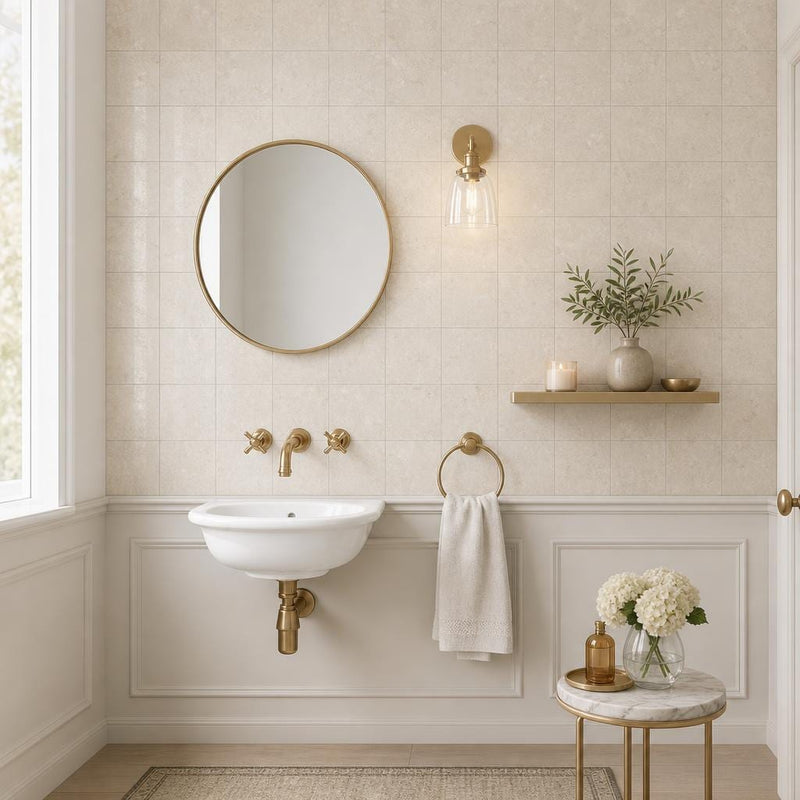 Bottaccino Marble Tile 4x4 Tumbled — Powder Room wall