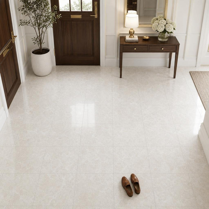 Botticino Fiorito 12x12 Veined Marble Tile — Foyer floor