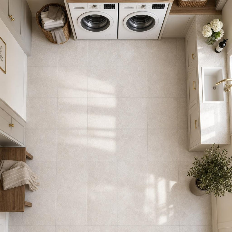 Botticino Fiorito 12x12 Veined Marble Tile — Laundry Room floor
