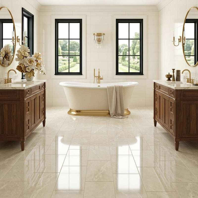 Botticino Marble Tile 12x24 Polished — Bathroom floor